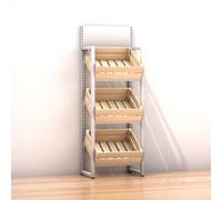 3-Tier Solid Wood Kitchen Shelf Rack Display for Fruits & Vegetables, Multi-Layer Floor Storage nizer, Commercial Produce Holder for Potatoes & More