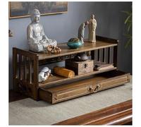 3-Tier Solid Wood Meditation Table, Altar Table with Drawer, Natural Bamboo Shrine Table, Puja Table for Home Prayers Zen Style Storage Cabinet, Spiritual Altar Desk,Walnut,69 * 28cm/27 * 11in