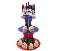 3-Tier Spider Cardboard Cupcake Stand, Blue Red Cartoon Party Dessert Holder Cartoon Afternoon Tea Bday Party Supplies Cupcakes Dessert Display Tower Rack for Birthday Parties Baby Shower