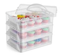 Gr8 Home 3 Tier Cupcake Carrier | Stackable Cupcake Holder with Handle | Cupcake Storage Box for 36 Cupcakes | Clear Plastic Cake & Muffin Transport Container with Locking Clips