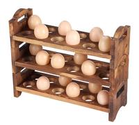 3 Tier Stackable Egg Rack, Holds 36 Eggs, Dark Brown Wooden Countertop Fresh Eggs Organizer, Stackable Quail Egg Sorter Storage Trays for Chicken, Duck, Turkey Egg