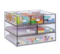 3-Tier Stackable Organizer with 6 Drawers, Plastic Desk Storage Box Desktop Drawers, Detachable Makeup Storage Office Stationery Supplies Organizer for School