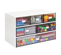 3-Tier Stackable Organizer with 6 Drawers, White Plastic Desk Storage Box for Office & School - Detachable Makeup & Stationery Supplies Organizer