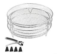 3 Tier Stainless Steel 3 Layer Stackable Mesh Basket Rack Set Stackable Stainless Steel Mesh Basket Set for Air Fryers and Ovens Space Saving Cooking Racks Dishwasher Safe(Circular)