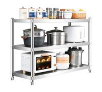 3-Tier Stainless Steel Kitchen Shelves - Adjustable Metal Storage Rack for Home & Restaurant - Sturdy Work Table & Shelving Unit (80x40x80cm) - Perfect for nizing