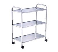 3-Tier Stainless Steel Serving Trolley with Brake Wheels - Movable Hand Truck Storage Cart for Kitchen Restaurant & Hotel - 50Kg Load Capacity Ideal for Catering & Household Use