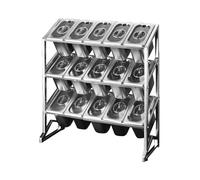 3-Tier Stainless Steel Spice Rack with Lid - 15 Compartment Countertop Organizer Adjustable Seasoning Holder for Modern Kitchen Essentials (Silver 22.8"x7.5"x24.8")