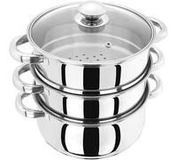 3-Tier Stainless Steel Steamer, 28CM Deluxe Steamer Cookware Set, Thermic Based & Vented Glass Lid, Oven-safe Vegetable Steam Cooker - Energy-Efficient, Induction Ready Healthy Cooking