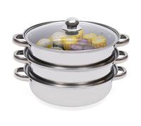 3 Tier Stainless Steel Steamer 3 Layer Cooking Pot with Lid 28cm Steaming Food Steam Pot Steamer Cookware Set for Gas Electric Grill Stove Top Plateado