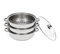 3-Tier Stainless Steel Steamer, 3-Layer Steaming Cookware Food Steamer Pot with Lid, 28cm Steamer Stack and Steam Pot Set Work with Gas, Electric, Grill Stove Top