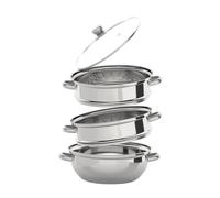 3-Tier Stainless Steel Steamer Pot Set 28cm Stackable Cooking Container with Glass Lid & Cool Handles Healthy Food Steamer for Vegetables Seafood Dim Applicable to Induction Hob/Gas/Electric Stove