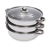 3 Tier Stainless Steel Steamer, Stackable Food Steamer 3 tier with Transparent Lid, Multi Cooker Pot Set with Hollow Handles, Steamer Cooking, Keeping Warm, Fine Polishing, Silver