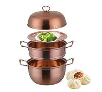 3-Tier Stainless Steel Steamer with Lid - 24.5cm, Induction & Gas Compatible, Multi-Purpose Stackable Cookware for Vegetables, Momos, Dumplings(Rose Gold)