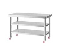 3-Tier Stainless Steel Work Table with Wheels, Commercial Kitchen Prep Table Rolling Metal Table with Shelves for Home Kitchen Restaurant Garage Outdoor