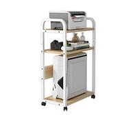 3-Tier Stand Cart Holder,Wood Case Rack with 4 Caster Rolling Wheels Wooden Desktop Floor Stand (White) computer tower stand