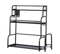 3-Tier Standing Spice Rack Organizer for Kitchen and Bathroom Countertop, Grill Caddy with Hooks, Utensil Holder and Chopping Board Slot, Stepped Shelf Storage System for Camping, Patio, Travel, and T