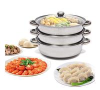 3 Tier Steam Cooker, Diameter 28 cm, Stackable Steamer, Stainless Steel Steam Cooking Pot Steamer with Glass Lid for Induction Cookers, Electric Ceramic Hobs, Electric Ovens or Gas Hobs