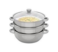 3 Tier Steamer, 28cm Stainless Steel Food Steamer with Vented Glass Lid for Gas Stove, Induction Hob, Electric Furnaces & Ceramic Stoves (Silver, 3 Tier - 28cm)
