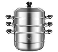 3 Tier Steamer Cooker Stainless Steel Cookware Pot with Steamer Basket for Cooking Food for Gas Electric Induction Dishwasher Safe (Color : Silver, Size : 36cm)