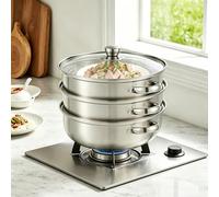3 Tier Steamer Pot for Cooking, Stainless Steel Vegetable Steamer with Lid, Induction Hob Compatible, Ideal for Fish, Dumplings