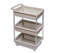 3 Tier Storage Rolling Cart Kitchen Storage Trolley Vegetable Fruits Dish Rack on Wheels Shelving Unit Organiser Cart Plastic Storage Rack Unit For Home Kitchen Pantry Bathroom Office Garage (Beige)