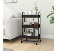 3-Tier Storage Trolley Black Steel 43x34x79cm Mobile Cart 4 Wheels Braked Stable