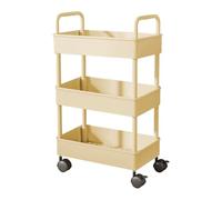3 Tier Storage Trolley Cart on Wheels, Plastic Mobile Rolling Trolley,A Multi-Functional Trolley, Makeup Storage, Cleaning Trolley, Shelves Unit, Utility Cart, Cleaning Caddy 35x22x68.5 cm (Yellow)