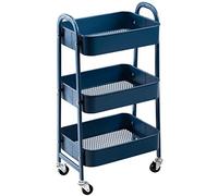 3-Tier Storage Trolley on Wheels Metal Storage Cart Rolling Trolley Craft Trolleys Beauty Trolleys Utility Cart for Books Bedroom Bathroom Office, Navy Blue