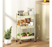 3 Tier Storage Trolley on Wheels Rolling Utility Cart with 3 Baskets HOMCOM Green One Size