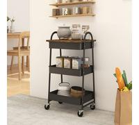 HOMCOM Rolling Utility Cart with Mesh Baskets for Kitchen Rustic Brown Black - Rustic Brown, Black