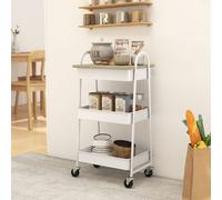 HOMCOM Rolling Utility Cart with Mesh Baskets for Kitchen White Oak - 45W x 32D x 77.5H cm - Oak and White - Metal, Particleboard