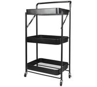 3-Tier Storage Trolley, Storage Trolley on Wheels Kitchen Trolleys Metal with Handle, Foldable Rolling Organizer Cart with Casters, for Kitchen Bathroom Office Laundry, Space-Saving Organizer, Black