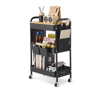 3-Tier Storage Trolley with Table Top, Ink Black