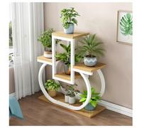 3 Tier Tall Metal Wood Potted Plant Stand, Heavy Duty Freestanding Space Saving Vertical Tiered Indoor Outdoor Flower Shelf Display for Garden Patio Lawn Balcony Office