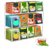 3 Tier Tea Bag Holder, Acrylic Teabag Storage Box for 216 Tea Packets 12 Compartments Tea Bag Organiser Vertical Tea Caddy Tea Organizer for Kitchen Countertops Cabinets Coffee Sugar Packets Storage