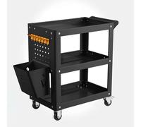 3-Tier Tool Cart with Wheels, Tool with Pegboard, Hooks & Storage Bucket for Garage, Warehouse & Workshop - Heavy-Duty Rolling Tool Storage Solution