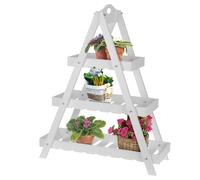 3-Tier Triangular Wooden Plant Ladder Stand Rustic Garden Flower Display Shelf