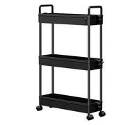 3-Tier Ultra Slim Plastic Trolley on Wheels | x9 Hooks & 2 Cups | Slide-Out Storage Shelves | Makeup Storage | Cleaning Trolley | Shelves Unit | Utility Cart | Cleaning Caddy | Rolling Cart (Black)