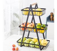 3 Tier Vegetable Storage Rack with Wooden Handle,Detachable Veg Rack,Black