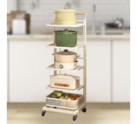 3-Tier Vertical Saucepan Storage Rack - Microwave Oven Stand & Pot Lid Holder White with 5 Boards & 1 Basket for Kitchen Cupboard nization