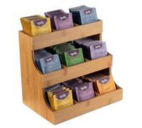 3 Tier Vertical Tea Bag Organiser Wooden Teabags Holder Storage Box Rack Kitchen Table Countertop Coffee Sugar Packets Storage Caddy for Home Office or Café