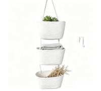 3-Tier Wall Hanging Cotton Baskets，Over the Door Woven Hanging Organiser with Hooks，Boho Decorative Storage Baskets for Bedroom Bathroom Nursery White