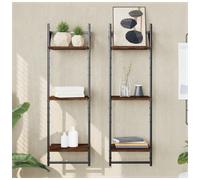 3-Tier Wall Shelf 2 pcs Brown Oak 30x25x100 cm Engineered Wood & Metal Floating