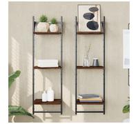 3-Tier Wall Shelf 2 pcs Brown Oak 30x25x100 cm Engineered Wood & Metal Floating