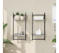 3 Tier Wall Shelves with Bars Set of 2 Display Storage Floating Shelves