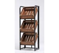 3-Tier Walnut Wood Fruit & Vegetable Storage Rack - Floor-Standing Display for Supermarkets & Kitchens Utility Shelf for Onions & Potatoes Black Finish