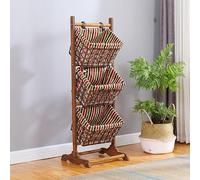 3-Tier Water Hyacinth Storage Rack, Vertical Floor Stand with Baskets for Bathroom, Laundry & Living Room, Rustic Space-Saving Organizer Shelf