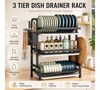 3-Tier White Dish Drainer Rack with Drip Tray