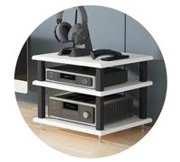 3-Tier White HIFI Audio Cabinet - Floor Standing Record Player Stand & Entertainment Media Unit - Multi-Layer Storage for Sound System & Vinyl Records