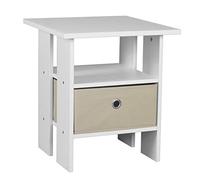 3 Tier White Wooden Modern Side End Table With Colourful Drawer (Beige)